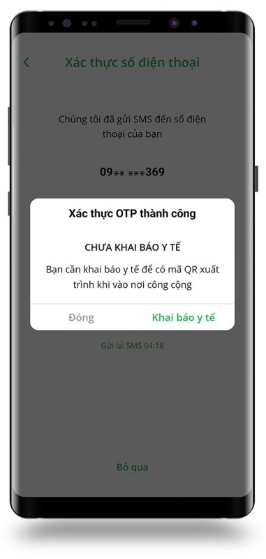 Thông báo xác thực thành công